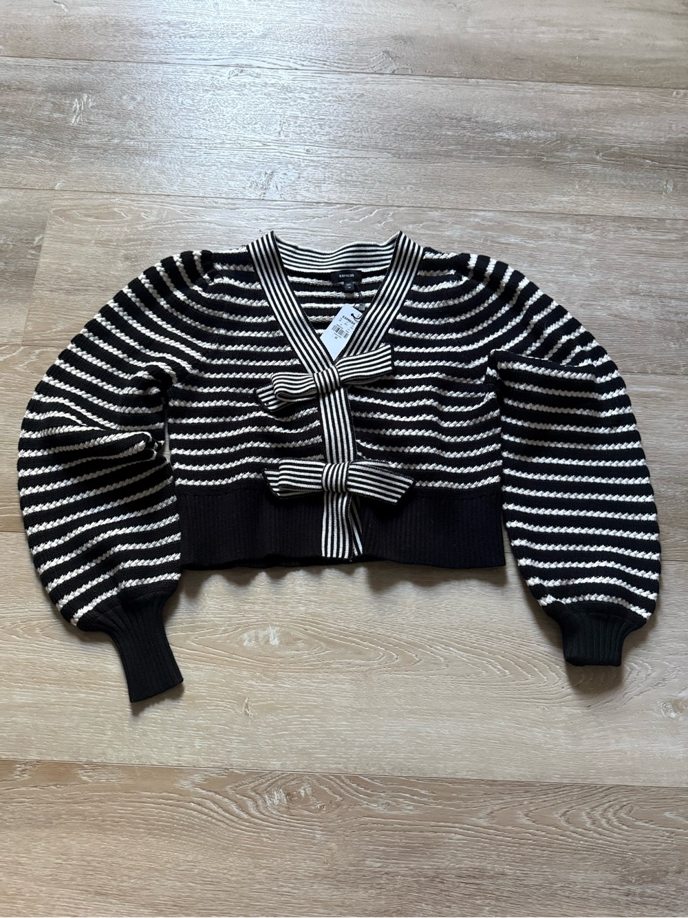 NWT express striped bow cardigan black white size xs